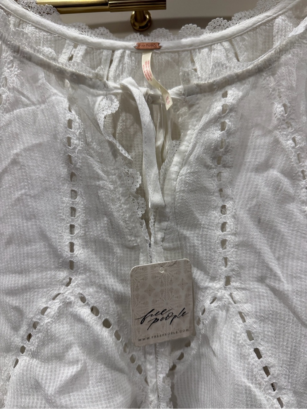 Free People White Cropped Eyelet Peasant Blouse - Picture 3 of 7